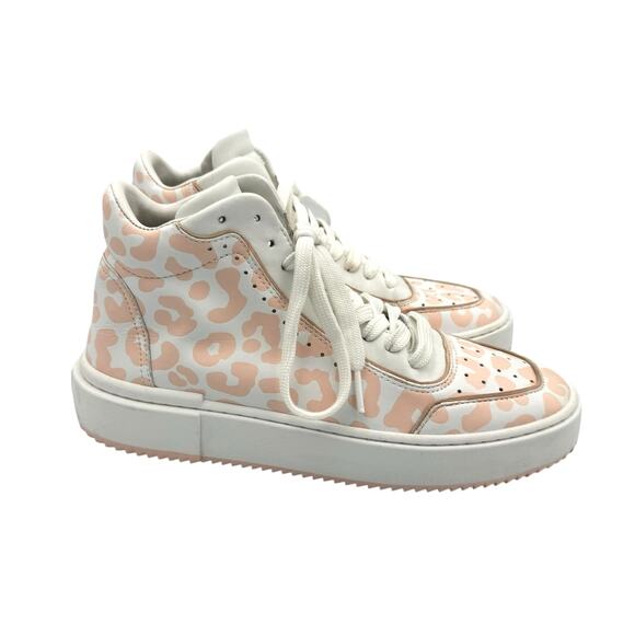 Stuart Weitzman Ryan Pink Rosewater Cheetah Leather High Top Fashion Sneakers - Picture 6 of 11